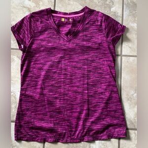 Xersion Heather Purple & Black V Neck Workout Top T-shirt Short Sleeves